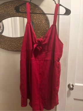 SHEIN Red Sleeveless Tie-Front Romper